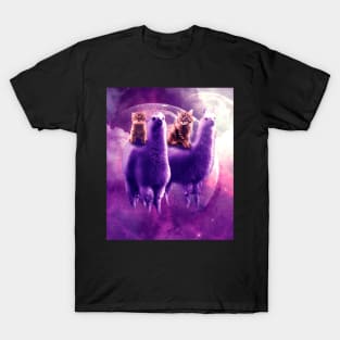 Outer Space Galaxy Kitty Cat Riding On Llama T-Shirt